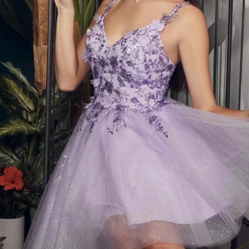 Blue,pink,champagne gold,lavender, a line cocktail floral design dress - Picture 6 of 7